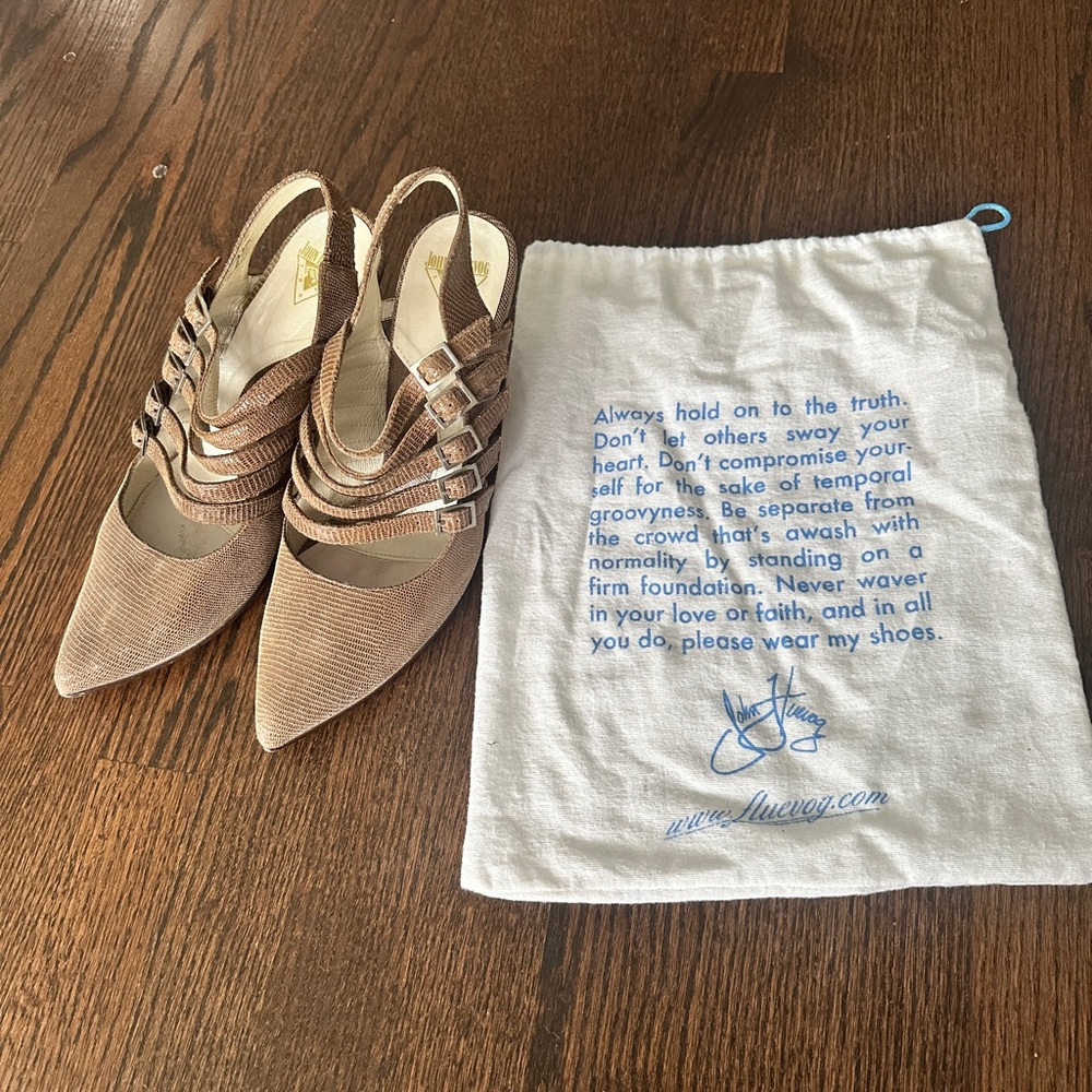 John Fluevog Coffee Macchiato Womens Strappy Pointed Toe Heels in Brown Cairo